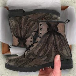 Straight Up Kraken On Chocolate, Vegan Women's Boots, FREE Shipping -Vintage Veil Clothing Store REG65BROWNCTHULHU5 032be973 909c 45c3 9649 0d2e7500c100