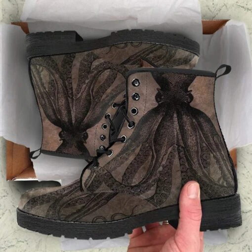 Straight Up Kraken On Chocolate, Vegan Women's Boots, FREE Shipping - Image 5