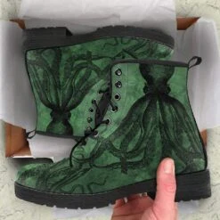 Straight Up Kraken On Green, Vegan Women's Boots, FREE Shipping -Vintage Veil Clothing Store REG66CTHULHUGREEN.4 c2a7d852 4e84 4951 9cb1 a74d2c10ceda