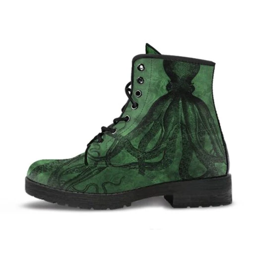 Straight Up Kraken On Green, Vegan Women's Boots, FREE Shipping - Image 3