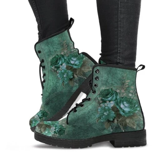 Green Roses, Vegan Women's Boots, FREE Shipping - Image 2