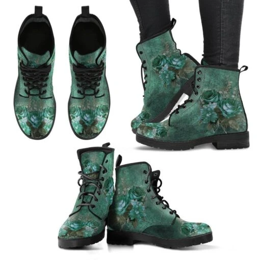 Green Roses, Vegan Women's Boots, FREE Shipping - Image 5
