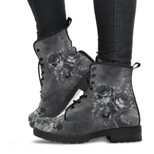 Grey Roses, Vegan Women's Boots, FREE Shipping - Image 2