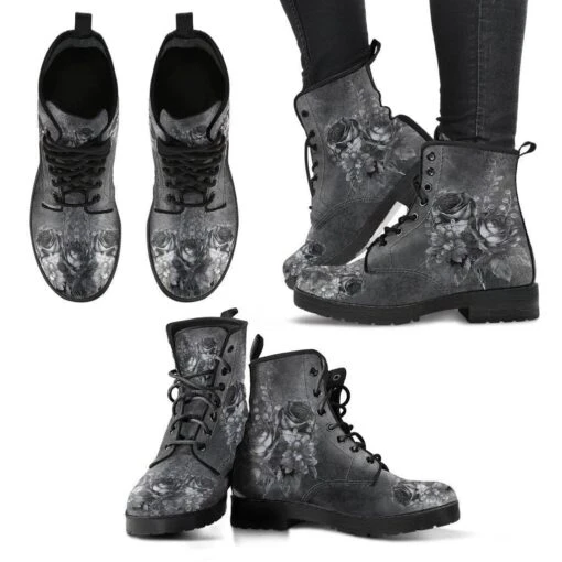 Grey Roses, Vegan Women's Boots, FREE Shipping - Image 6