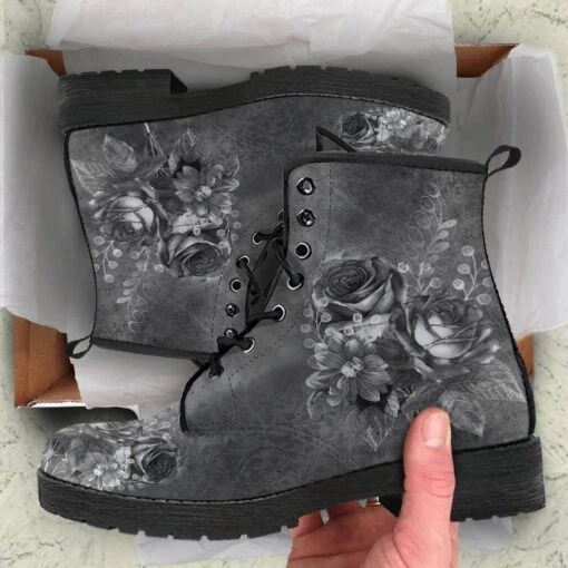 Grey Roses, Vegan Women's Boots, FREE Shipping - Image 5