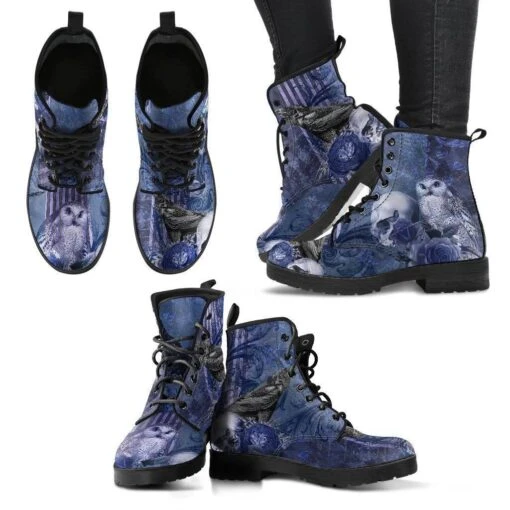 Gothic Blue Memento Vegan Women's Boots, FREE Shipping - Image 4
