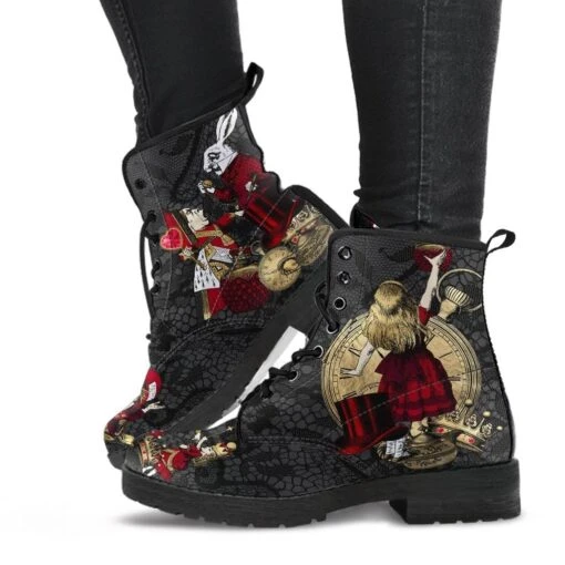 Alice In Wonderland Gothic Lace, Men's Vegan Boots, FREE Shipping - Image 2