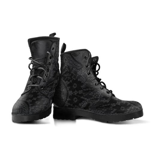Black Gothic Lace On Grey Vegan Women's Boots, FREE Shipping - Image 2