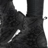 Black Gothic Lace On Grey Vegan Women's Boots, FREE Shipping -Vintage Veil Clothing Store REG81800