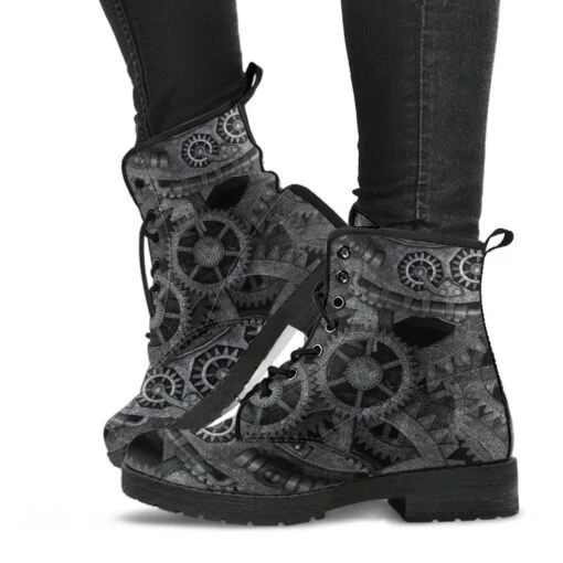 Grey Steampunk Vegan Women's Boots, FREE Shipping - Image 2