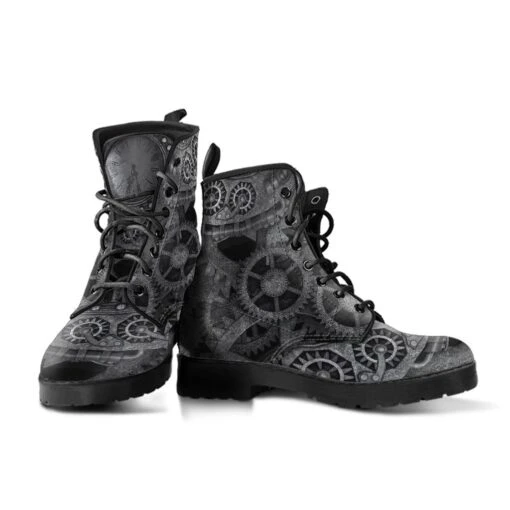 Grey Steampunk Vegan Women's Boots, FREE Shipping - Image 3
