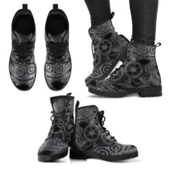 Grey Steampunk Men's Vegan Boots, FREE Shipping -Vintage Veil Clothing Store REG84SteampunkGearsgrey3