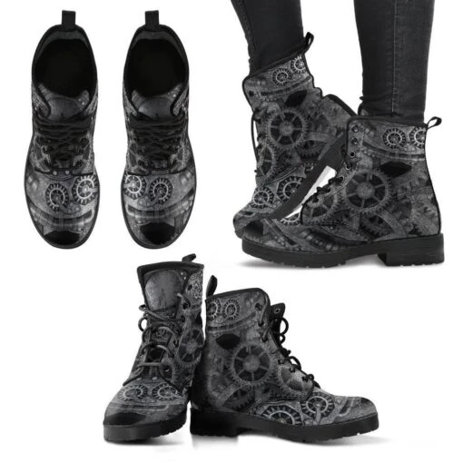 Grey Steampunk Vegan Women's Boots, FREE Shipping - Image 5