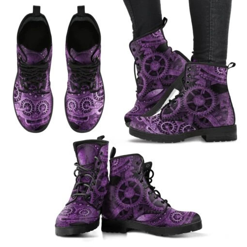 Purple Steampunk Vegan Women's Boots, FREE Shipping - Image 3