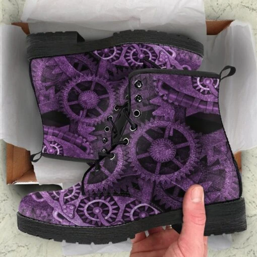 Purple Steampunk Vegan Women's Boots, FREE Shipping - Image 2