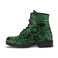 Green Steampunk, Vegan Women's Boots, FREE Shipping -Vintage Veil Clothing Store REG86SteampunkGearsgreen