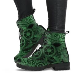 Green Steampunk, Vegan Women's Boots, FREE Shipping -Vintage Veil Clothing Store REG86SteampunkGearsgreen1