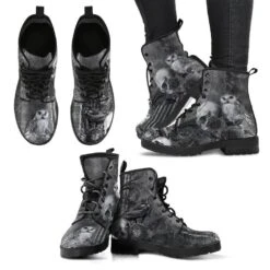 Raven Owl Skull Goth Boots, Vegan Women's Boots, FREE Shipping -Vintage Veil Clothing Store REG88GothicRavenSkullOwlbootsgrey3