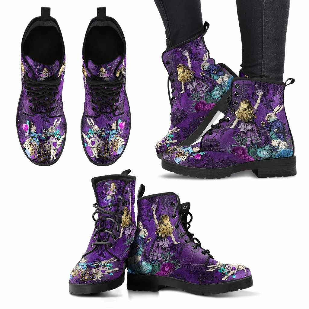 Alice In Wonderland Purple Damask 2, Vegan Women's Boots, FREE Shipping 4 Alice In Wonderland Purple Damask 2, Vegan Women's Boots, FREE Shipping - Image 2
