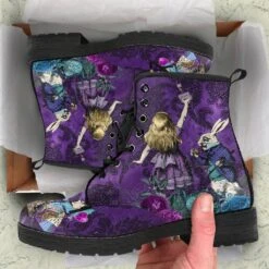 Alice In Wonderland Purple Damask 2, Vegan Women's Boots, FREE Shipping 10 Alice In Wonderland Purple Damask 2, Vegan Women's Boots, FREE Shipping -Vintage Veil Clothing Store REG94TONEDDOWNAIWPURPLEDAMASK2
