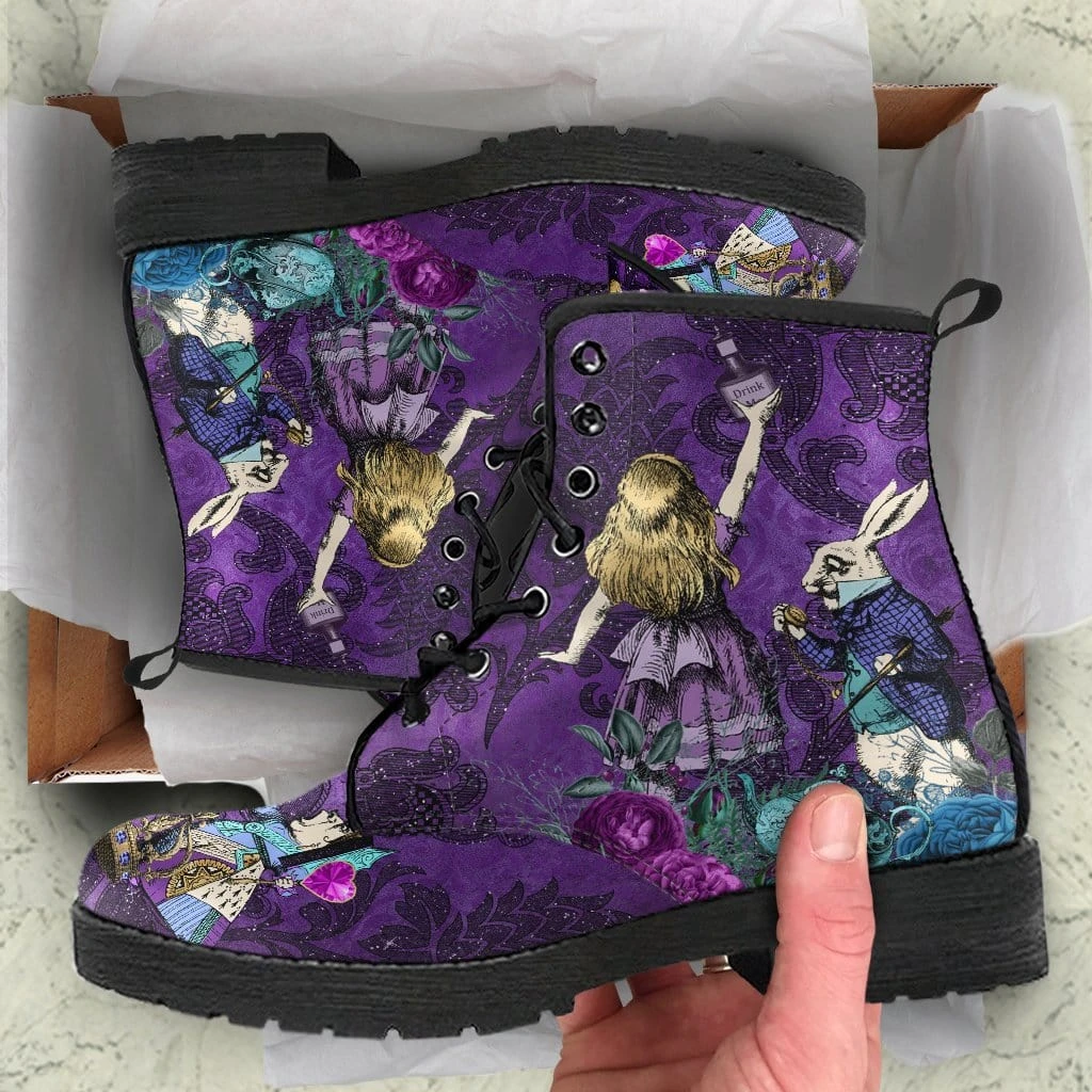 Alice In Wonderland Purple Damask 2, Vegan Women's Boots, FREE Shipping 6 Alice In Wonderland Purple Damask 2, Vegan Women's Boots, FREE Shipping - Image 4