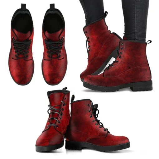 Red Gothic Grunge, Men's Vegan Boots, FREE Shipping - Image 3