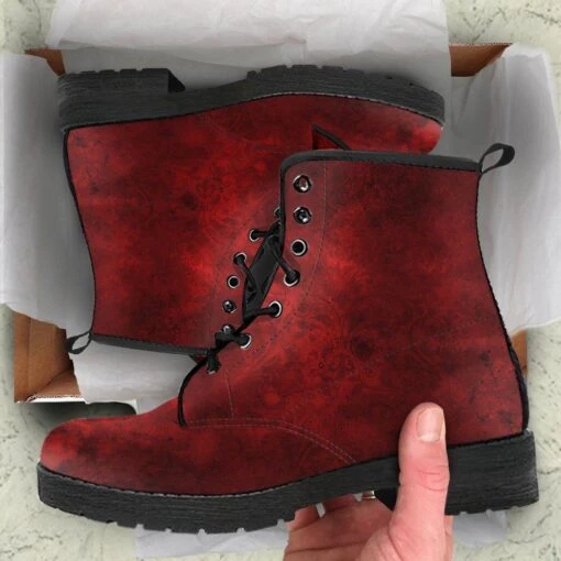 Red Gothic Grunge, Men's Vegan Boots, FREE Shipping - Image 5