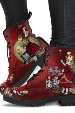 Alice In Wonderland Red Grunge, Vegan Women's Boots, FREE Shipping