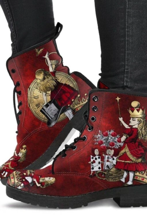 Alice In Wonderland Red Grunge, Vegan Women's Boots, FREE Shipping