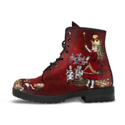 Alice In Wonderland Red Grunge, Vegan Women's Boots, FREE Shipping -Vintage Veil Clothing Store REG96redalicegrunge