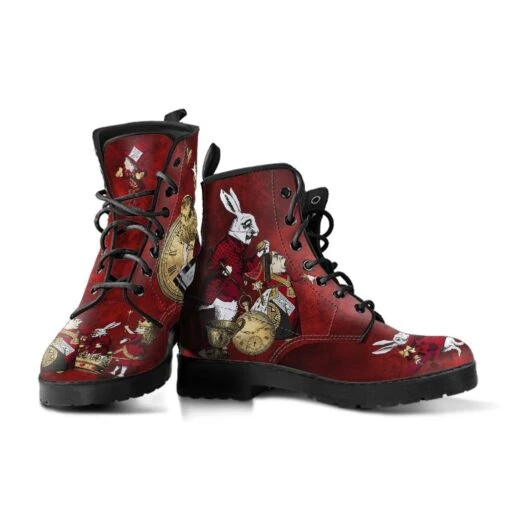Alice In Wonderland Red Grunge, Vegan Women's Boots, FREE Shipping - Image 2