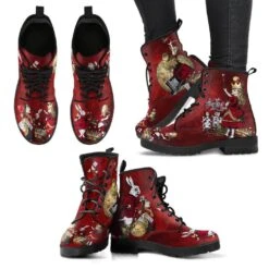 Alice In Wonderland Red Grunge, Vegan Women's Boots, FREE Shipping -Vintage Veil Clothing Store REG96redalicegrunge3