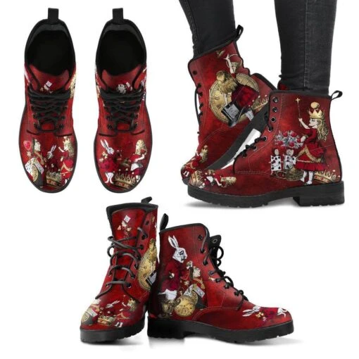 Alice In Wonderland Red Grunge, Vegan Women's Boots, FREE Shipping - Image 4