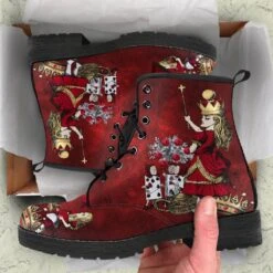 Alice In Wonderland Red Grunge, Vegan Women's Boots, FREE Shipping -Vintage Veil Clothing Store REG96redalicegrunge4