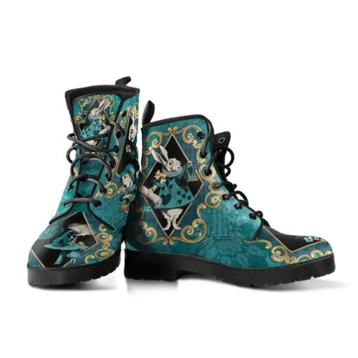 Teal Alice In Wonderland Vegan Women's Boots, FREE Shipping - Image 3