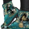 Teal Alice In Wonderland Vegan Women's Boots, FREE Shipping -Vintage Veil Clothing Store REGAG1TealAIWboots