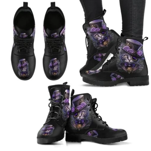 Purple Steampunk Cat, Women's Boots, FREE Shipping - Image 4