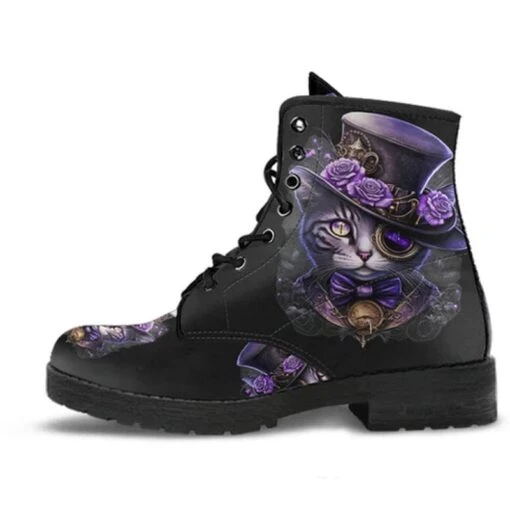 Purple Steampunk Cat, Women's Boots, FREE Shipping - Image 5