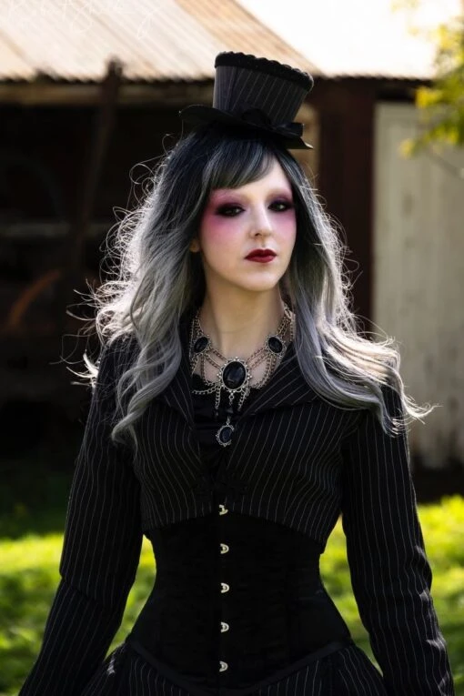 Pinstripe Victorian Wedding Dress - Image 13