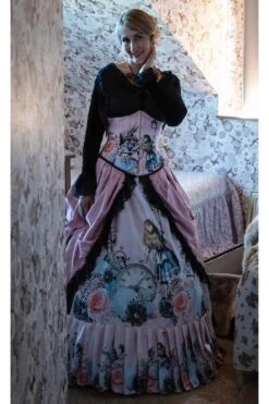 Alice In Wonderland Pink & Black Victorian Corset Gown -Vintage Veil Clothing Store RobertShelbergSilviaPinkAliceinWonderlandunderbustcorsetgown
