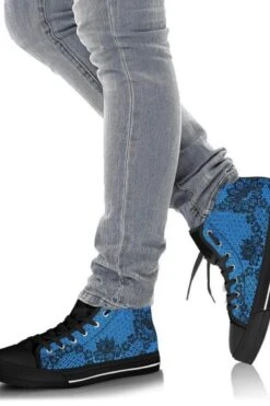 Bright Blue & Lace High Top Sneakers, FREE Shipping
