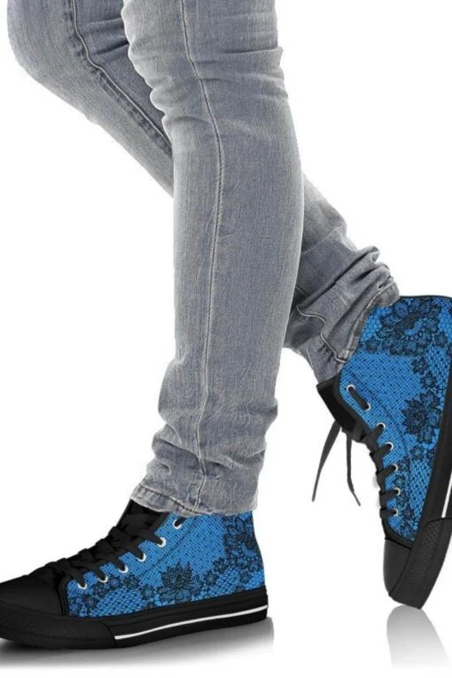 Bright Blue & Lace High Top Sneakers, FREE Shipping
