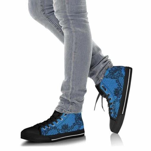 Bright Blue & Lace High Top Sneakers, FREE Shipping - Image 2