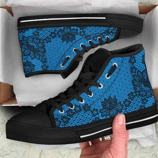 Bright Blue & Lace High Top Sneakers, FREE Shipping - Image 4