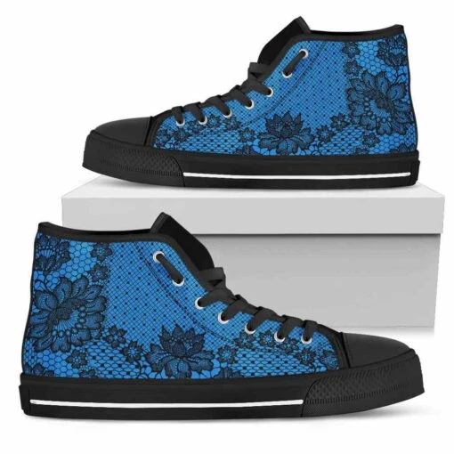 Bright Blue & Lace High Top Sneakers, FREE Shipping - Image 5