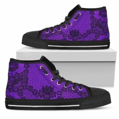 Purple Floral Lace High Top Sneakers, FREE Shipping -Vintage Veil Clothing Store SNLAP
