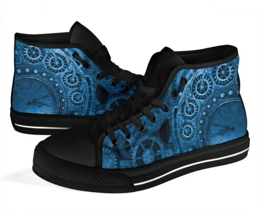 Blue Steampunk Clockwork, Men's High Top Sneakers, FREE Shipping - Image 4