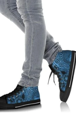 Blue Steampunk Clockwork, Men's High Top Sneakers, FREE Shipping