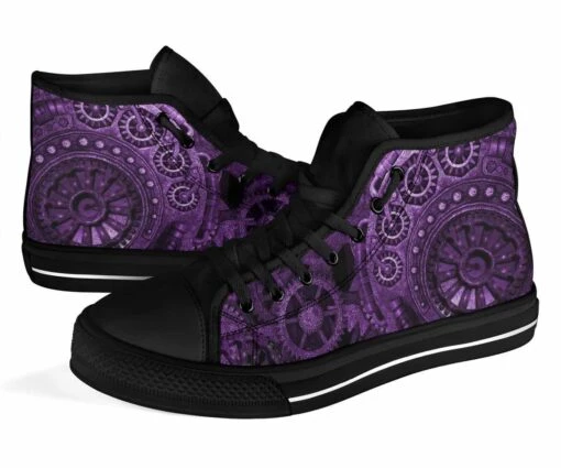 Purple Steampunk Clockwork, Men's High Top Sneakers, FREE Shipping - Image 3
