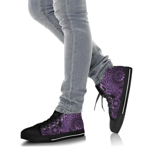 Purple Steampunk Clockwork, Men's High Top Sneakers, FREE Shipping - Image 2